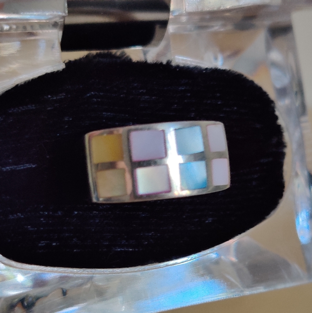 Vintage Sterling Silver Checkered Geometric Ring